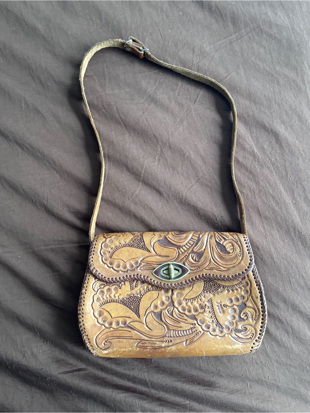 Hand-Tooled Leather Bag in Brown